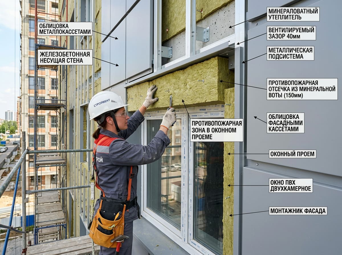 Пожарная безопасность утеплителя для металлических кассет — противопожарные рассечки из минваты