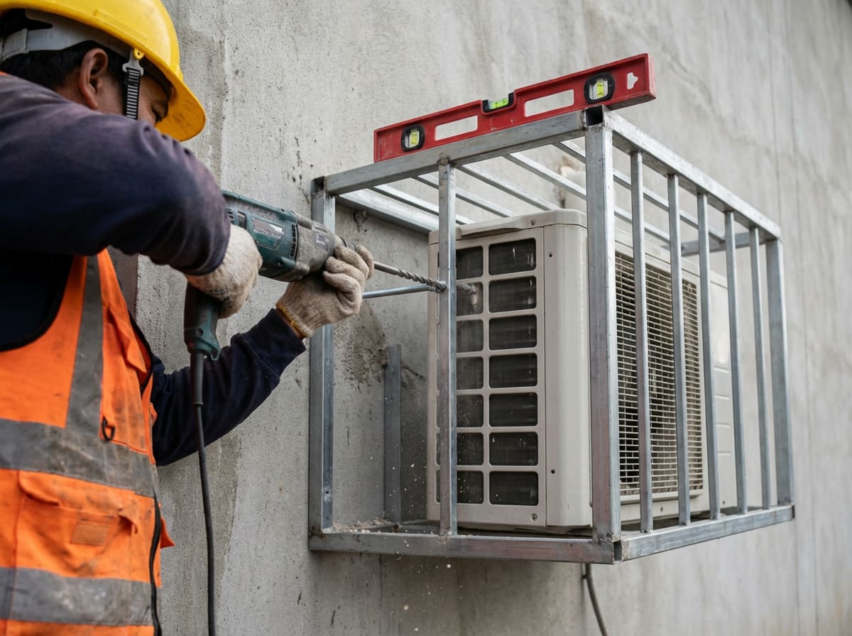 Монтаж корзины для кондиционера на фасад здания с использованием анкерных болтов