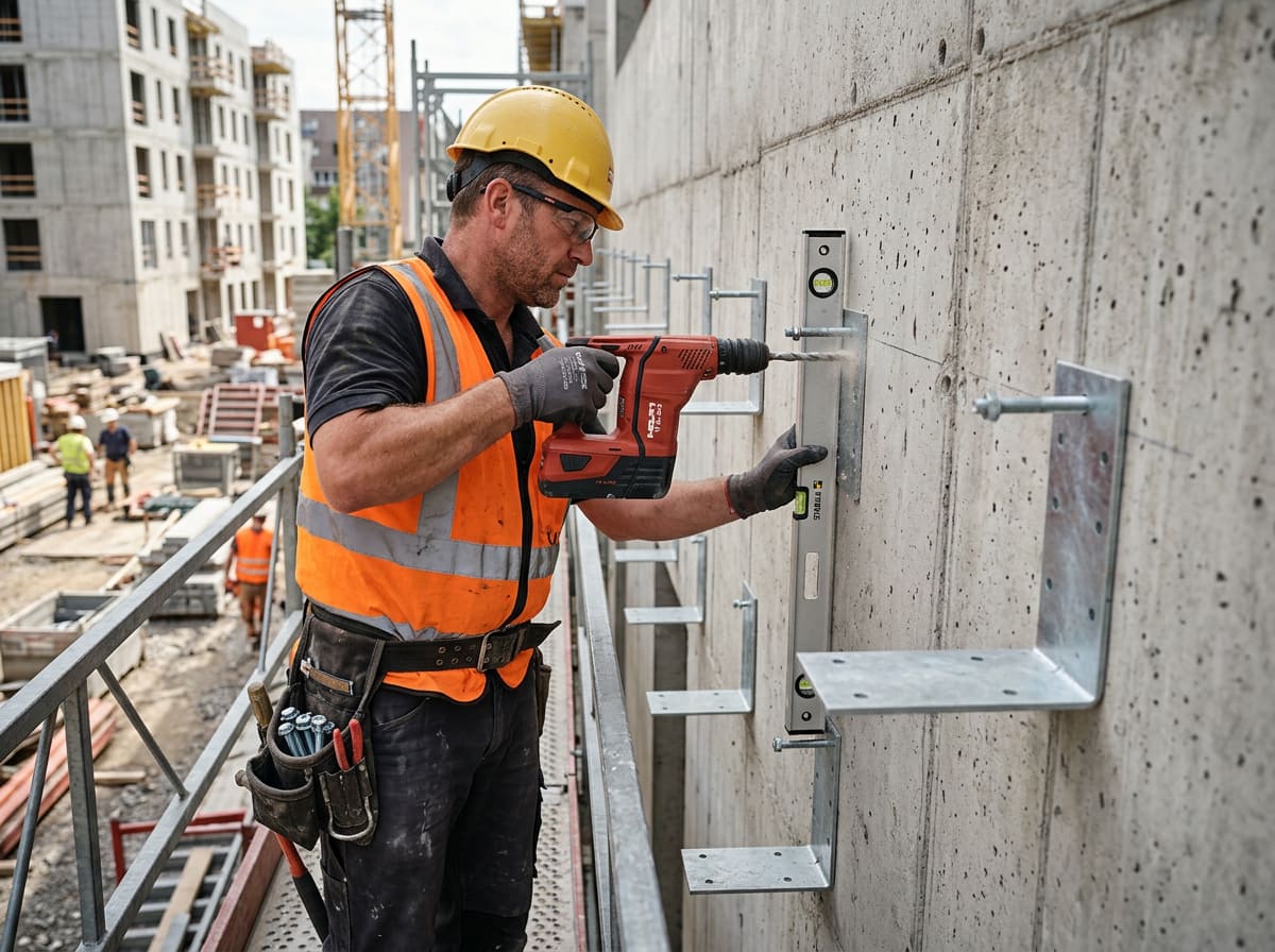 Установка кронштейнов для вентилируемого фасада из металлокассет